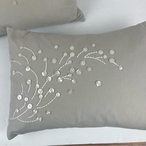 Pair of Barbara Berry grey accent pillows with button & embroidered accents - Picture 3 of 12